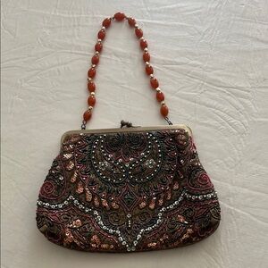 Embellished Vintage Clutch with Beaded Handle